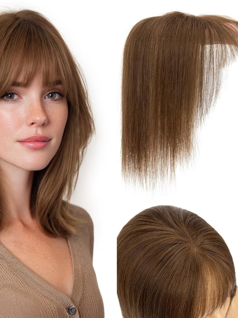 3 - Tess 11" Human Hair Clip In Toppers Color 4/4R Medium Brown